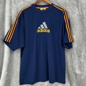 Vintage Adidas Men's Navy Blue Orange Striped Athletic Heavyweight T Size Large